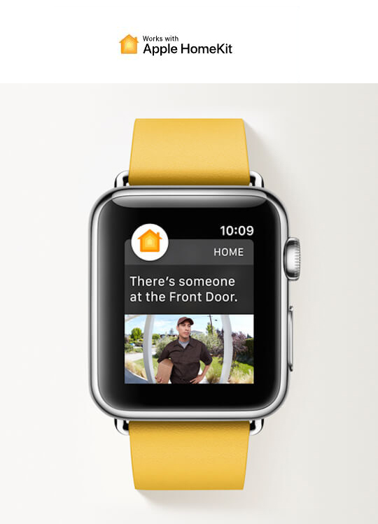 Video capturing the front door is showed on an apple watch
